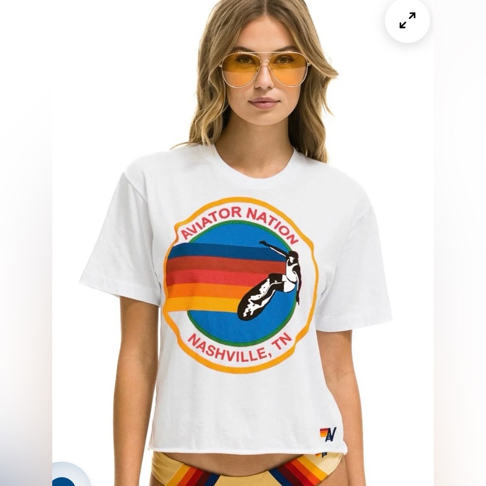 Aviator Nation SIGNATURE NASHVILLE BOYFRIEND TEE - WHITE sz M nwt